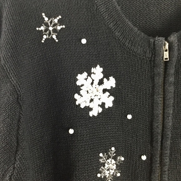 Vintage B.P. Design Beaded Snowy Christmas Snow Globe Zip Front Cardigan Size L - Picture 2 of 11